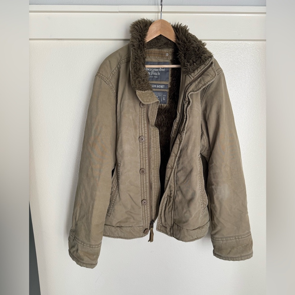 Abercrombie & Fitch Adirondack Jacket Men’s Large Faux Fur Lined Utility Coat - Picture 2 of 11